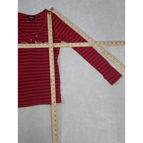 bebe Y2K Women's long sleeve henley Bling red stripes Size Medium Elena Gilbert - Picture 3 of 6